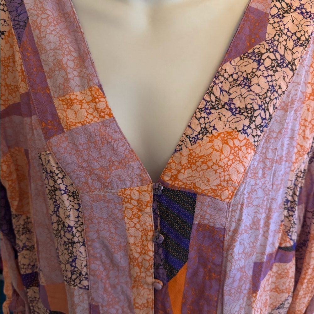 Lovstitch Patchwork V-Neck Top - Orange and Purple - Picture 8 of 9
